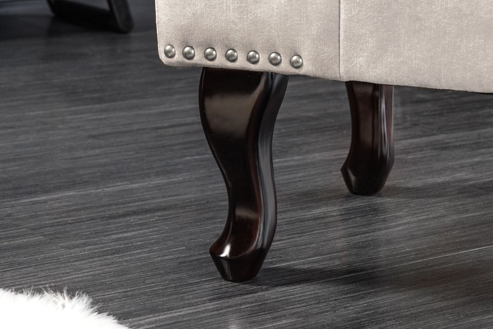 Design Sitzhocker CHESTERFIELD 80cm champagner beige Samt Knopfheftung Nietenbesatz