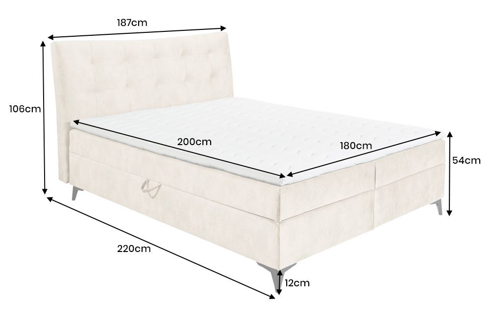 Design Boxbett DECADENCIA 180x200cm beige Samt mit Stauraum Matratze Topper