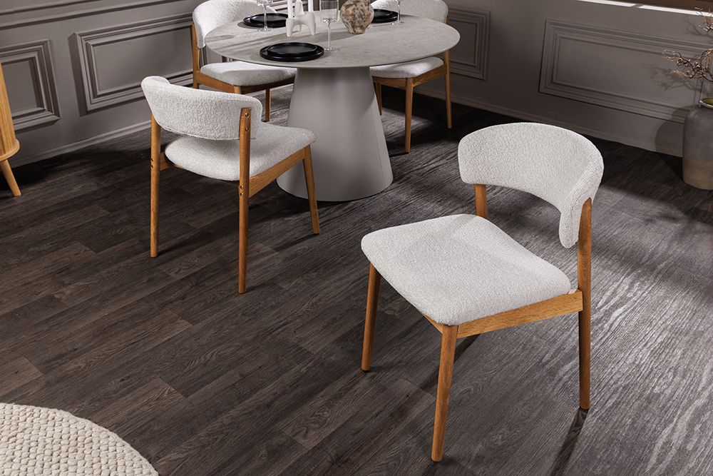 Design Stuhl VALHALLA WOOD natur Eiche Massivholz creme Strukturstoff