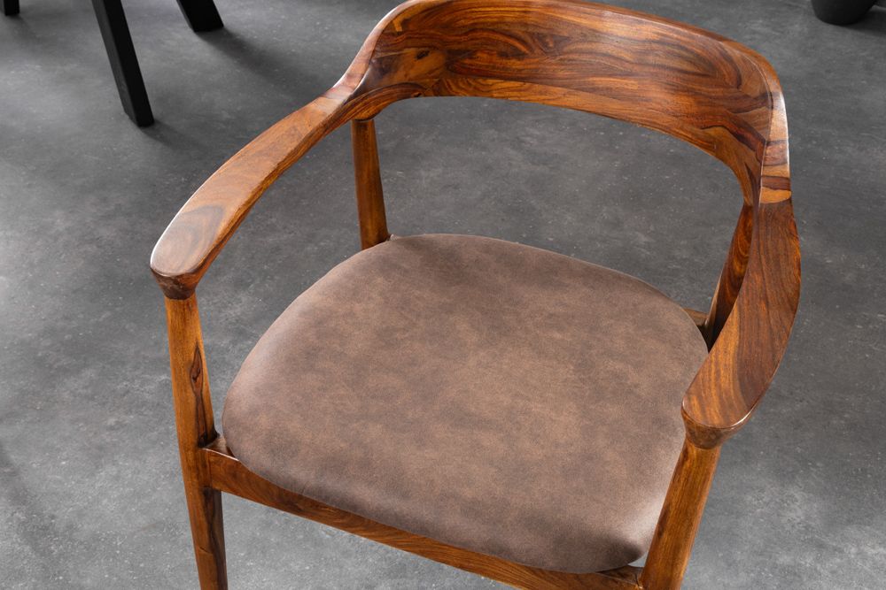 Design Stuhl KENNEDY braun massives Sheeshamholz mit Polstersitz Microfaser