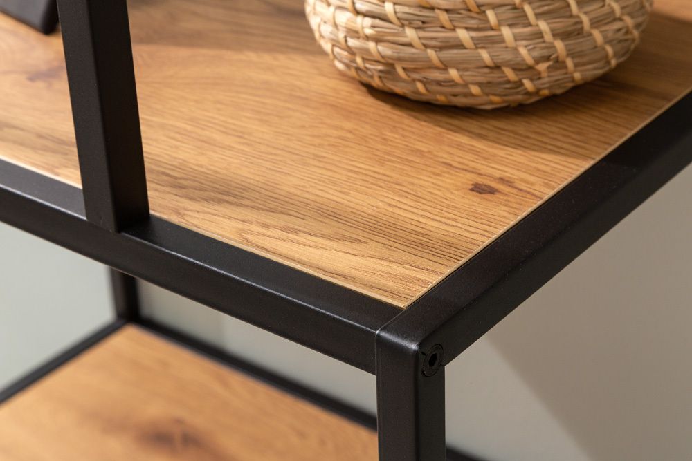 Industrial Bücherregal SLIM LINE 185cm Wildeiche schwarz sechs Regalböden