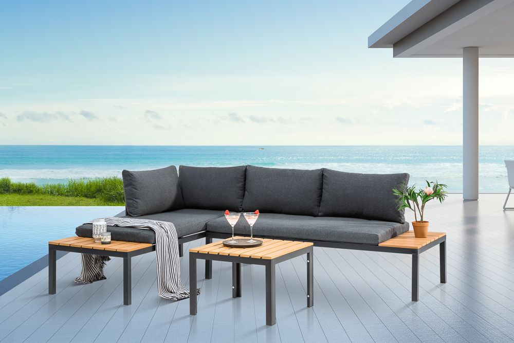 Outdoor Gartentisch ORLANDO LOUNGE 60cm anthrazit natur Aluminium wetterfest