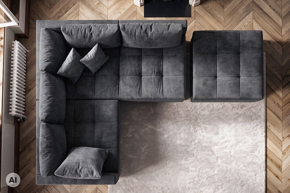 Hocker KENT 100cm grau Samt Taschenfederkern silberne Füße Sitzhocker Fußhocker