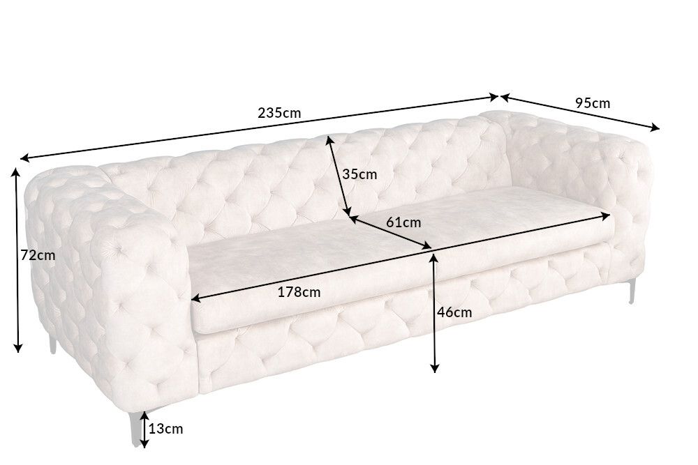 Chesterfield 3-Sitzer Sofa MODERN BAROCK 235cm champagner beige Samt Federkern