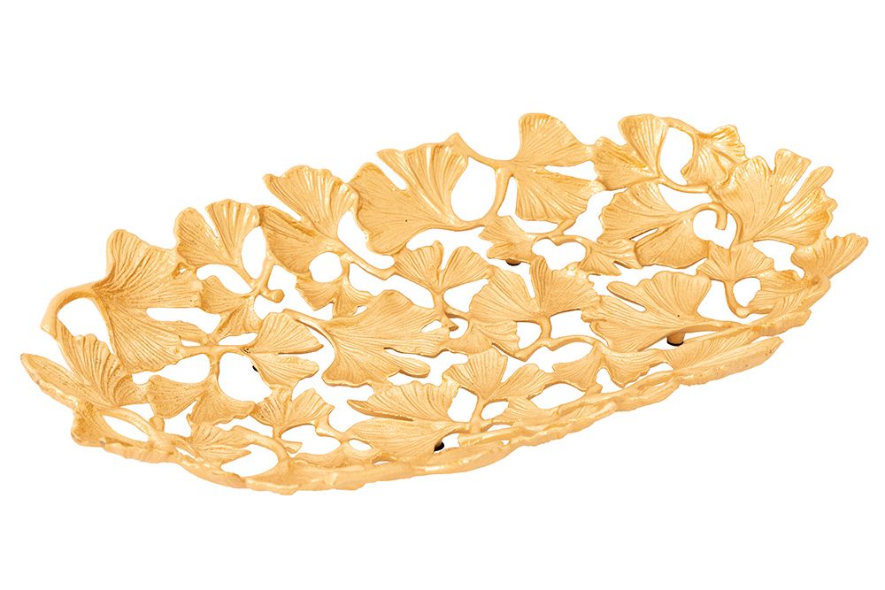 Dekorative Schale GINKGO LEAFS 50cm gold handmade Metall