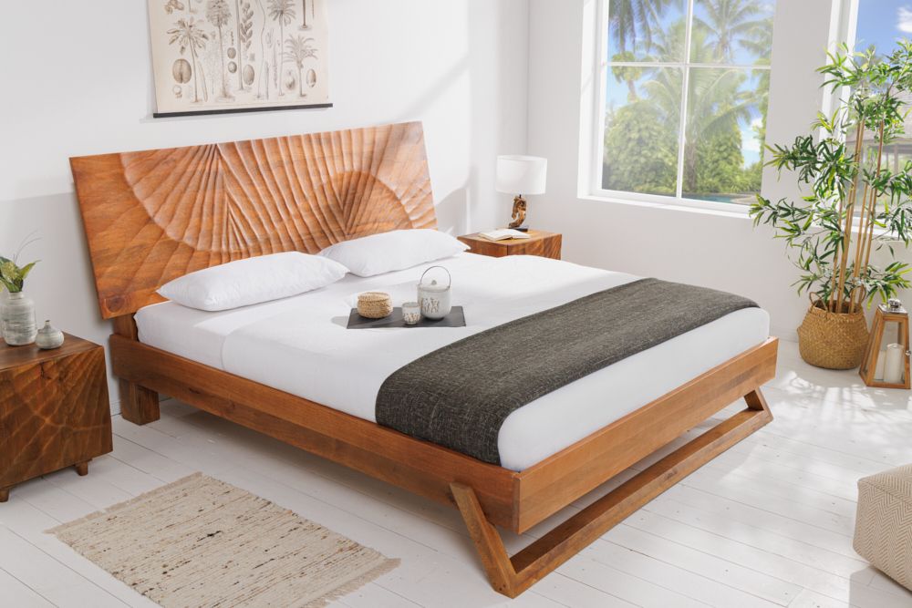 Design Bett SCORPION 180x200cm braun Mangoholz 3D Schnitzerei Massivholz Doppelbett