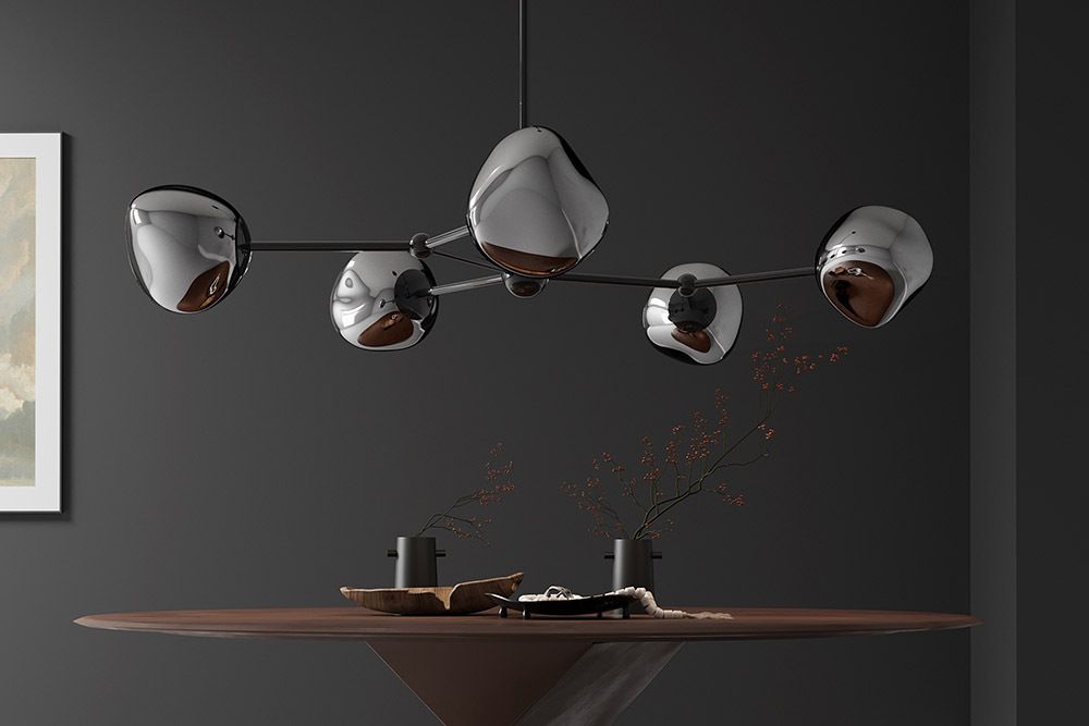Design Hängelampe LIQUID DIAMOND 100cm smoke schwarz Glas fünf Schirme Kugelleuchte