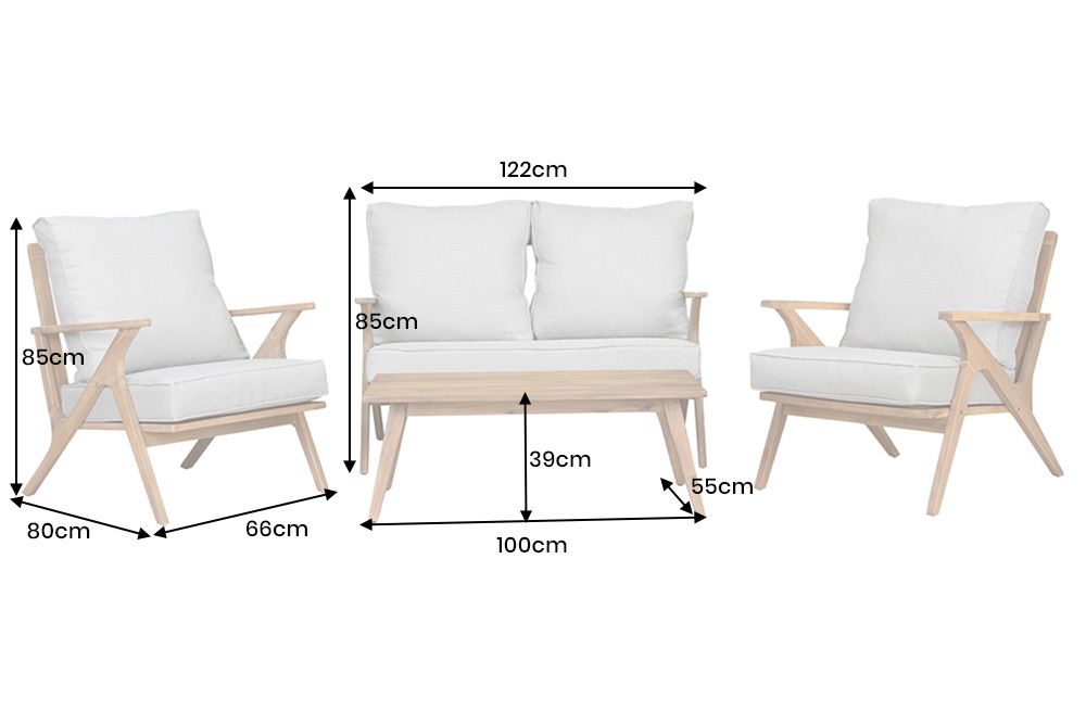 Wetterfestes Gartenlounge-Set COMFORT LINE natur beige Akazie 4-teilig inkl. Tisch