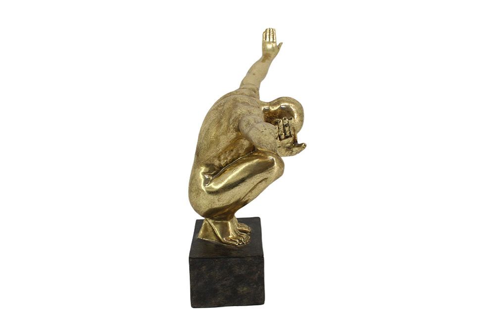 Deko-Figur HIGH DIVER 50cm gold schwarz handmade Athleten-Skulptur
