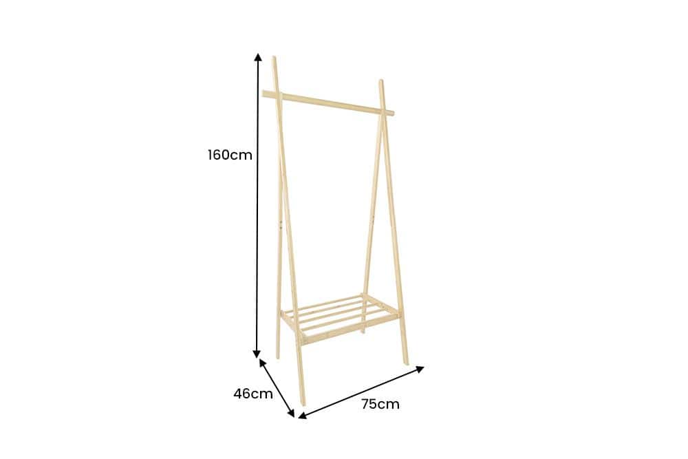 Massivholz Garderobe ZEN-BO 160cm natur Bambus Kleiderstange mit Ablage