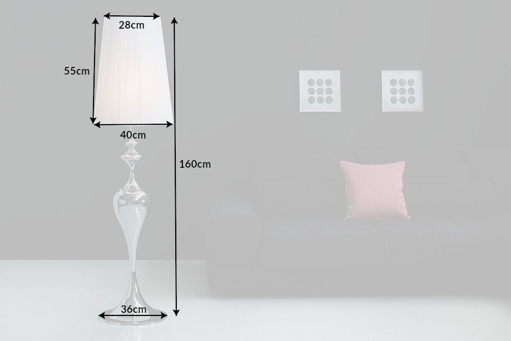 Edle Design Stehlampe LUCIE 160cm silber weiß Barock Stil Stehleuchte