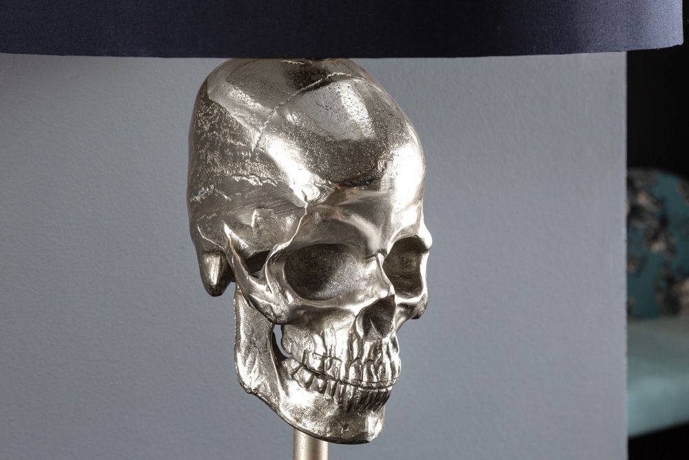 Extravagante Tischlampe SKULL 56cm schwarz silber Metall Totenkopf Skulptur Leuchte