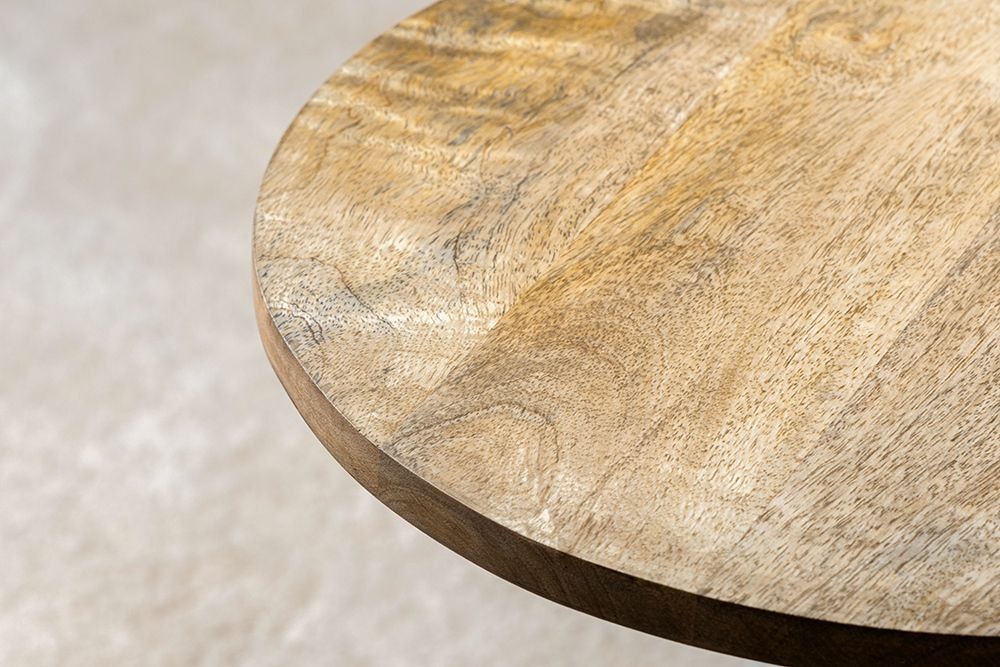 Runder Beistelltisch TRAYFUL 55cm natur Mangoholz Massivholz Marmorfuß Metall schwarz