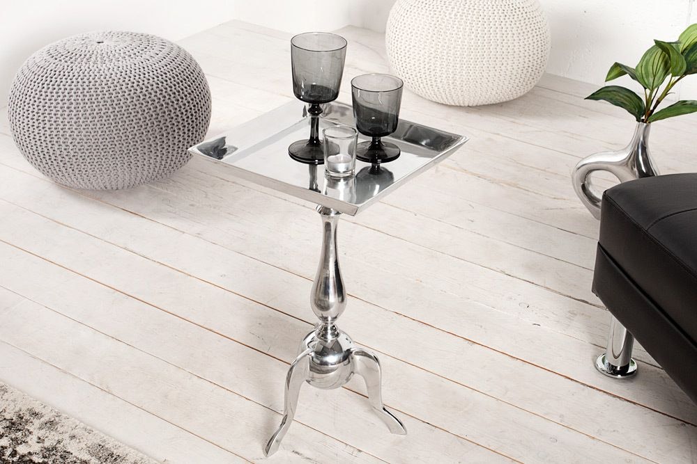 Filigraner Beistelltisch TRAYFUL 55cm silber Aluminium Tablett-Tisch