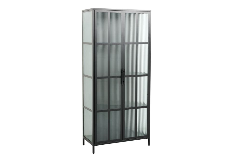 Industrial Vitrine DURA STEEL 180cm schwarz Metall Riffelglas Highboard