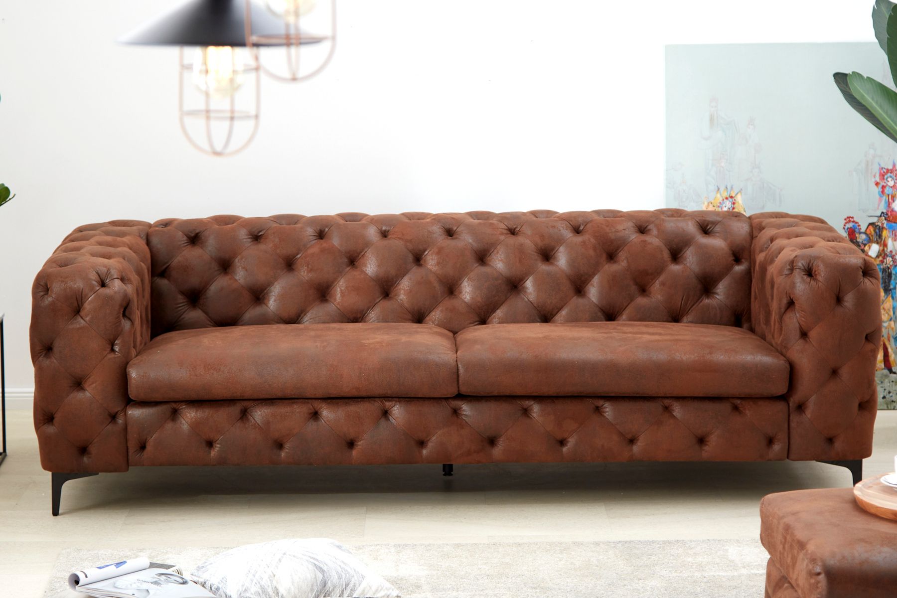 Chesterfield 3-Sitzer Sofa MODERN BAROCK 235cm antik braun Federkern Microfaser