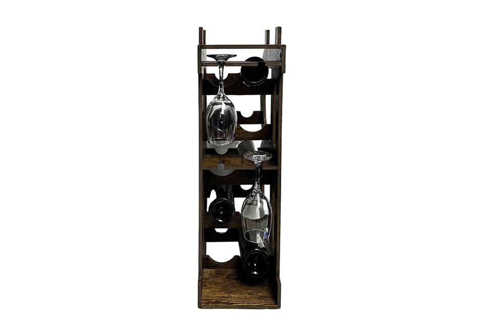 Stilvolles Weinregal BITCOIN 70cm natur Holzregal für 10 Flaschen und 4 Gläser