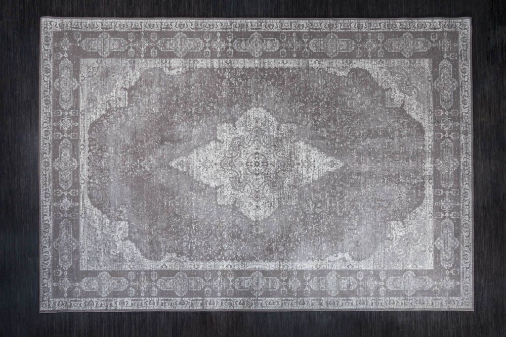 Orientalischer Baumwoll-Teppich PURE UNIQUE XXL 350x240cm antik-hellgrau geometrische Muster