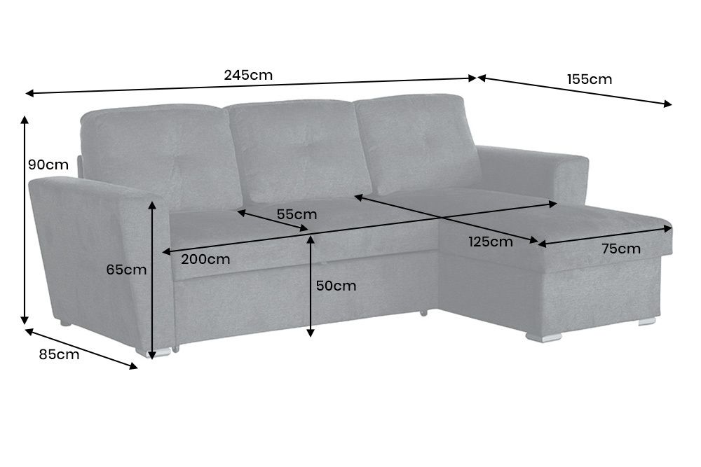 Ecksofa mit Schlaffunktion APARTMENT beidseitig aufbaubar grau Strukturstoff inkl. Stauraum