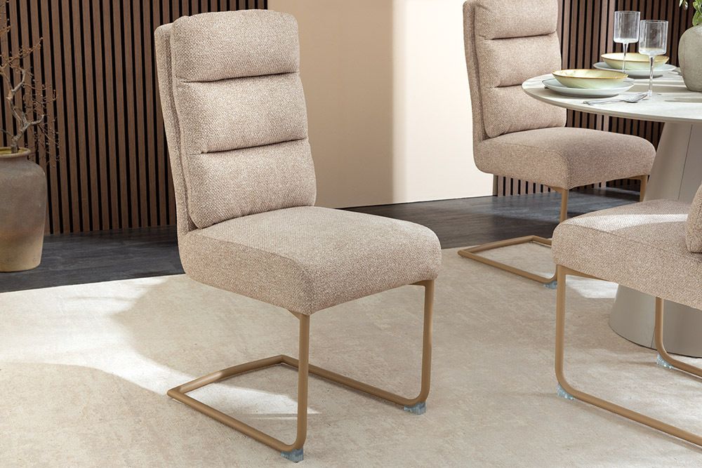 Design Freischwinger Stuhl COMFORT beige Strukturstoff mit Metallgestell