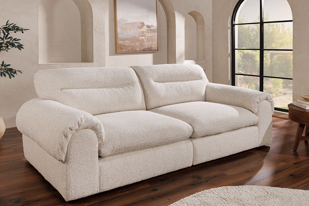 4-Sitzer Sofa SIXTH SENSE 245cm beige Bouclé-Strickstoff mit Nosagfederung und Daunenfedern