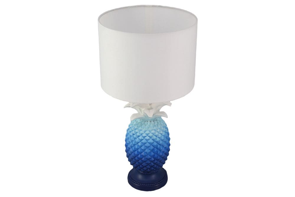 Handgefertigte Tischlampe PINEAPPLE 50cm blau weiß Ananas-Design mit Stoffschirm