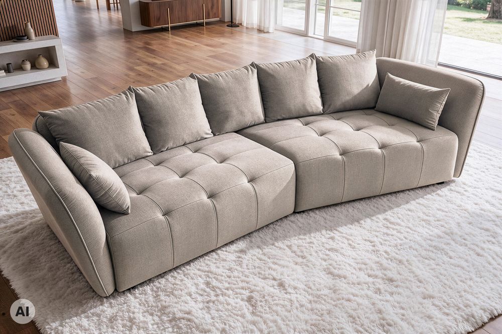 Modernes Big Sofa ROYAL 295cm greige Veloursstoff Federkern XXL-Couch