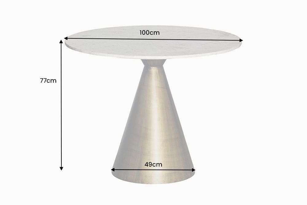 Runder Esstisch ELEGANCIA 100cm messing weiß Marmor Eisen mit Säulenfuß