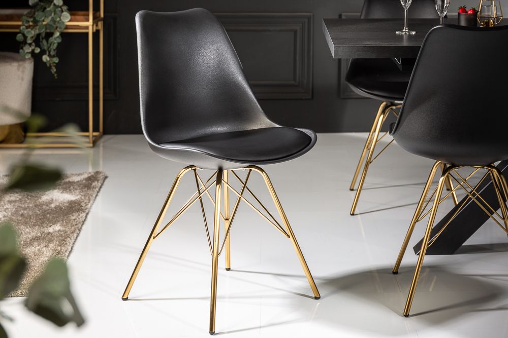 Design Stuhl SCANDINAVIA MEISTERSTÜCK schwarz goldene Beine
