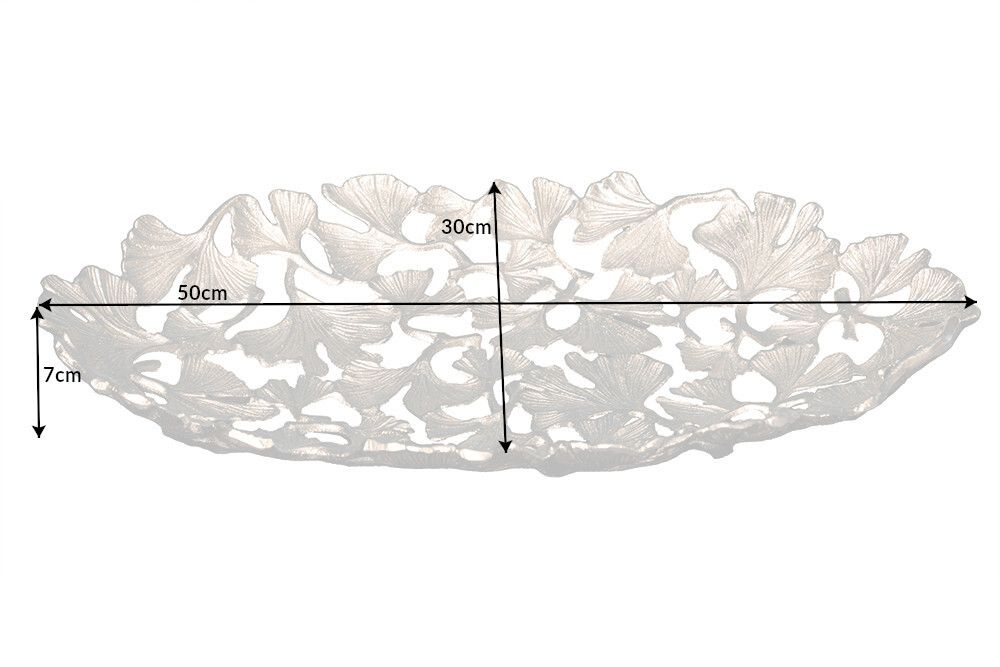 Dekorative Schale GINKGO LEAFS 50cm silber handmade Metall