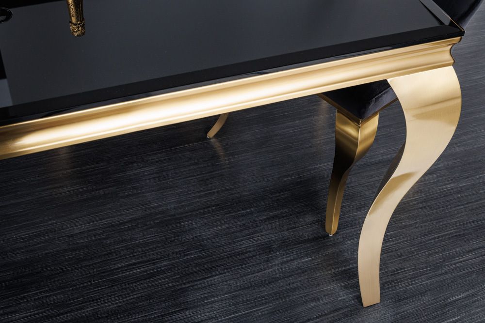 Eleganter Design Esstisch MODERN BAROCK 180cm schwarz gold Edelstahl Opalglas Tischplatte