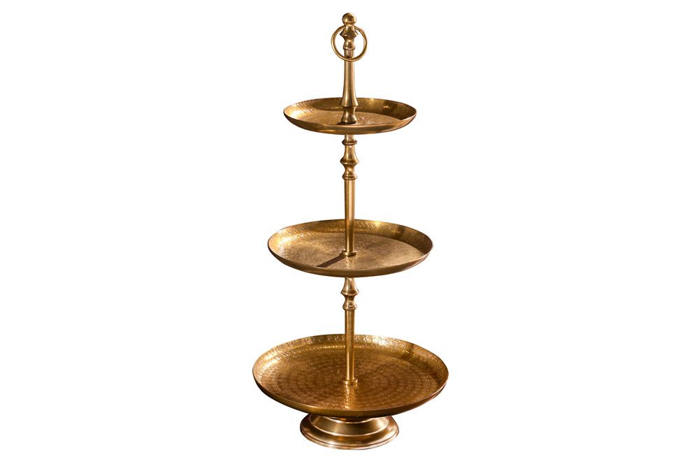Design Etagere ORIENT 65cm gold im Wild Hammerschlag mit drei Etagen