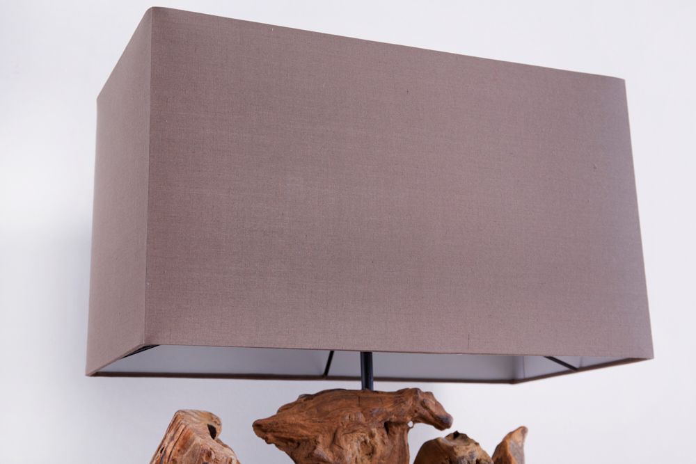 Handgefertigte Tischlampe ARAGON 50cm braun Treibholz-Fuß mit Leinenschirm