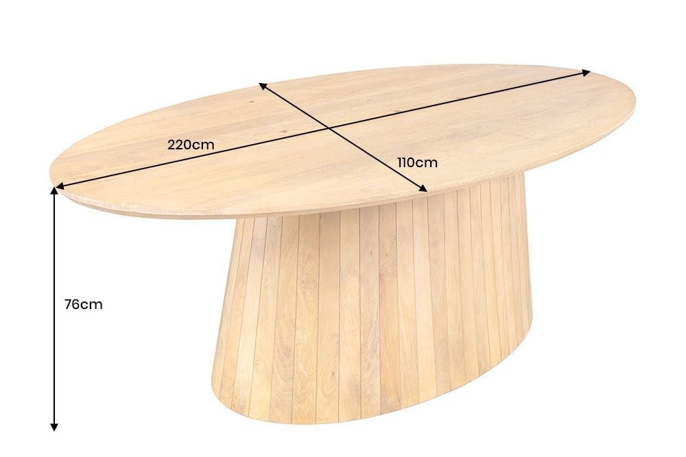 Ovaler Esstisch ART DECO 220cm beige massives Mangoholz cream finish mit Säulenfuß