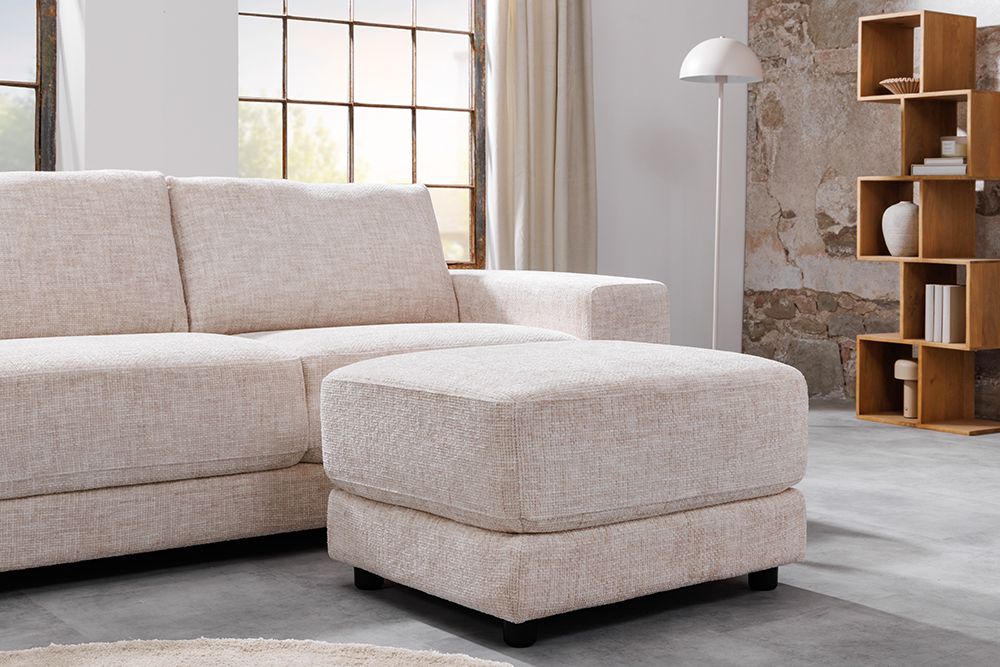 Moderner Hocker LOFT 75cm champagner beige Chenille Nosagfederung Taschenfederkern