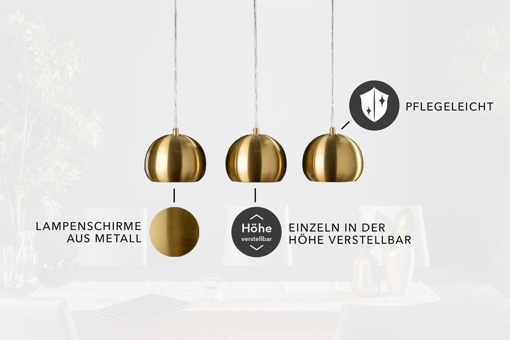 Moderne 3er Hängeleuchte GOLDEN BALL gold Hängelampe höhenverstellbar