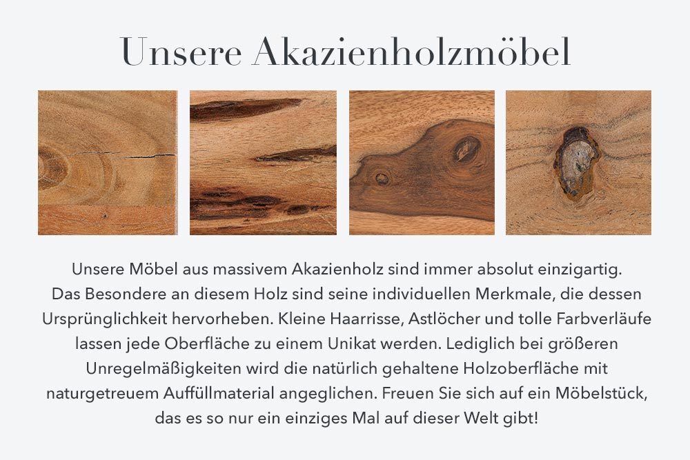 Massivholz Sideboard AMAZONAS 150cm Akazie natur Metall schwarz Baumkante