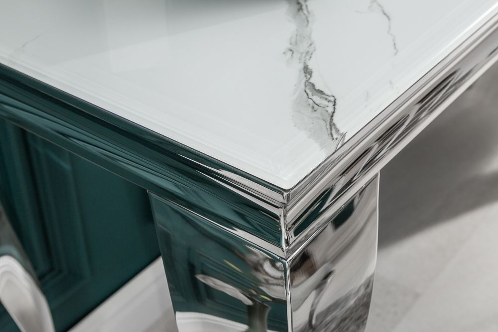 Eleganter Konsolentisch MODERN BAROCK 145cm mit Glasplatte Marmoroptik Edelstahlbeine
