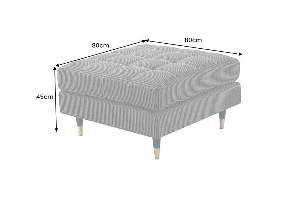 Design Hocker COZY VELVET 80cm grau Cord schwarz mit goldener Metallkappe