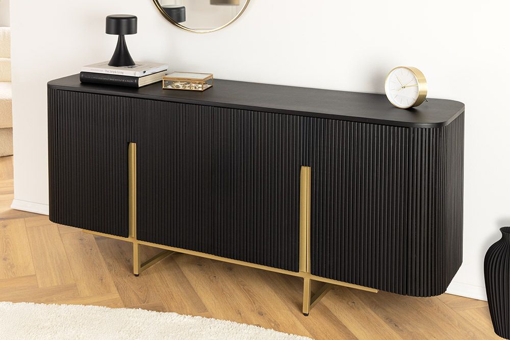 Massives Sideboard GATSBY 160cm schwarz gold Mangoholz Retro handmade