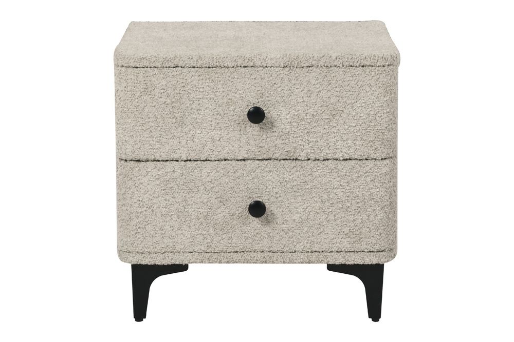 Moderner Nachttisch ART DECO 45cm greige Bouclé mit Schubladen schwarz Metall