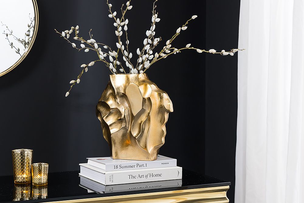 Handgefertigte Vase LIQUID 30cm gold Metall Hammerschlag Design