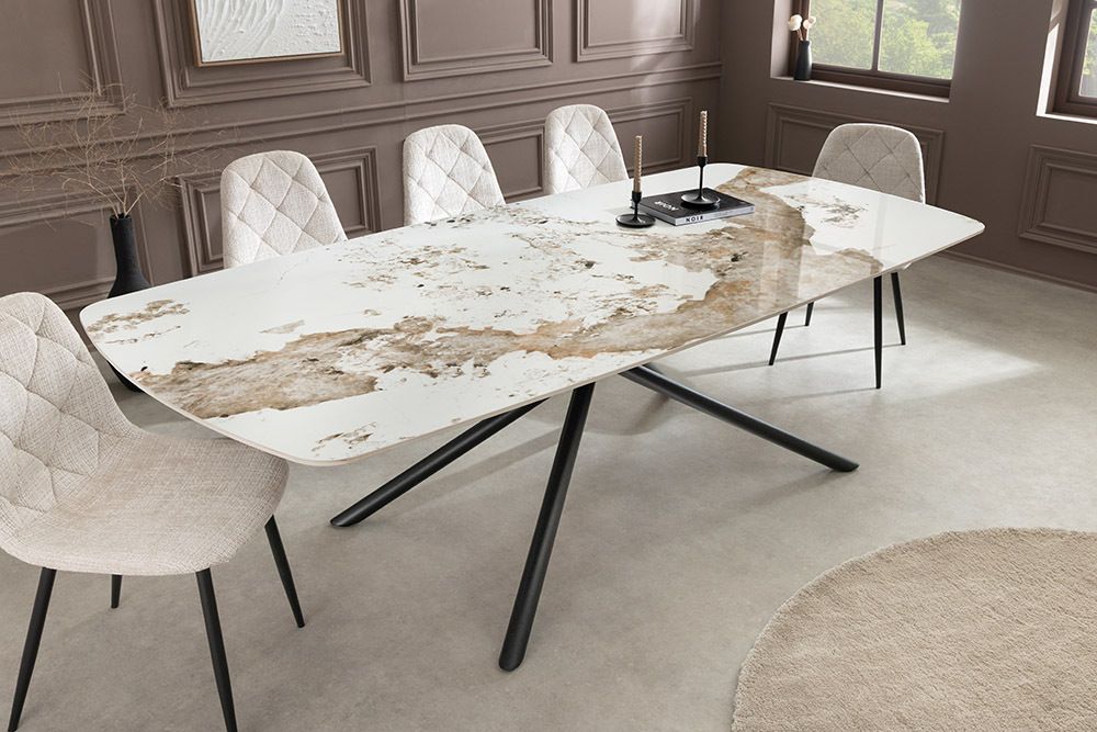 Design Esstisch OSAKA 160cm weiß schwarz Pandora Keramik Sterngestell Metall