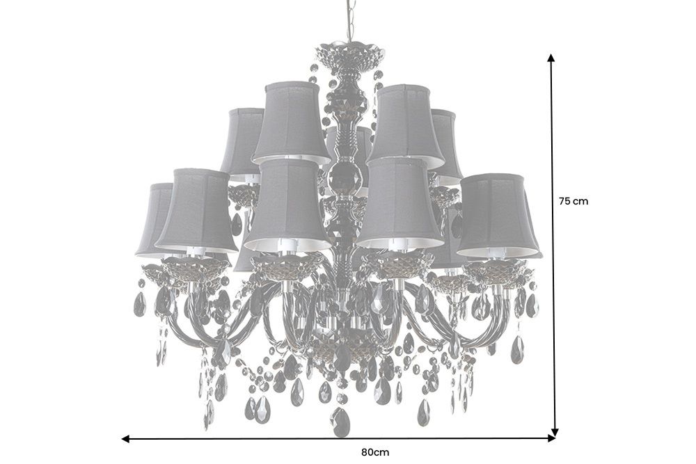 Design Kronleuchter BLACK CRYSTAL XL 80cm schwarz Acryl 15-armig Lüster mit Schirmen