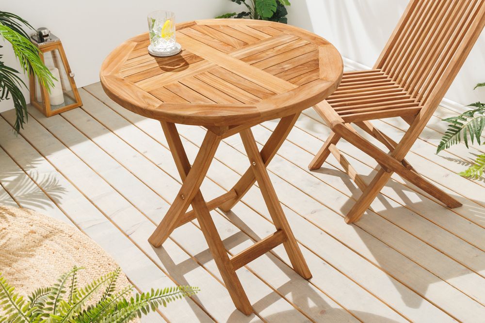 Massiver Gartentisch EMPIRE TEAK 70cm natur Teakholz rund klappbar Balkontisch Outdoor