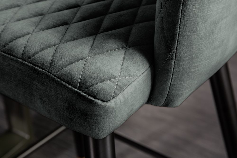 Design Barhocker PARIS grün Samt mit Lehne Metall schwarz gold Ziersteppung