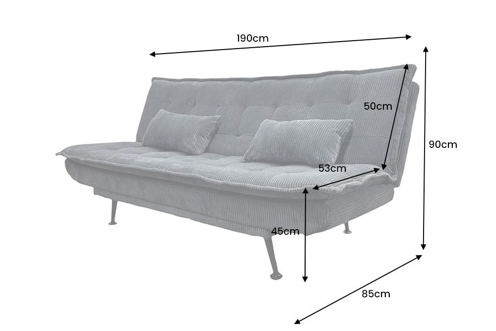 Modernes Schlafsofa JAZZ 190cm grau Cord 3-Sitzer Couch