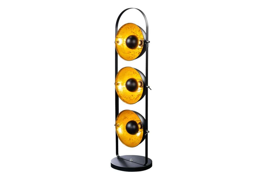 Industrial Stehlampe STUDIO 130cm schwarz Blattgold-Optik 3 neigbare Schirme