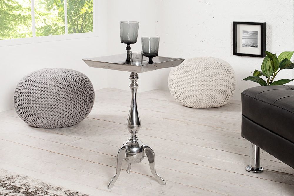 Filigraner Beistelltisch TRAYFUL 55cm silber Aluminium Tablett-Tisch