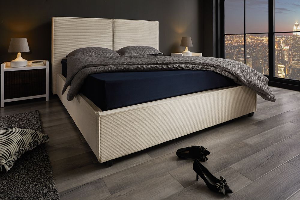 Design Boxbett ROCCO 140x200cm beige Cord mit Stauraum und Lattenrost